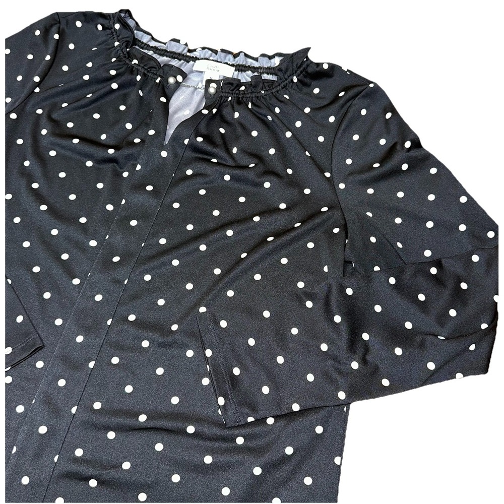 Croft & Barrow Black White Polka Dot Pearl Chain V-Neck Blouse Stretch Women's M